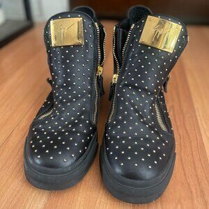 Giuseppe Zanotti Black Leather Studded High Top Sneakers